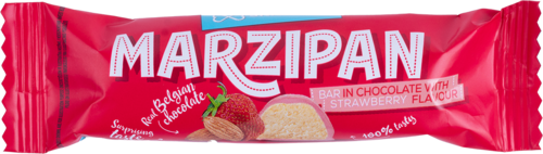 Marzipan bar in chocolate with strawberry flavour 40g