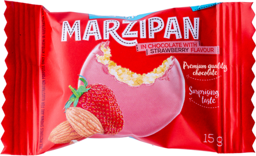 Marzipan in chocolate with strawberry flavour 1kg