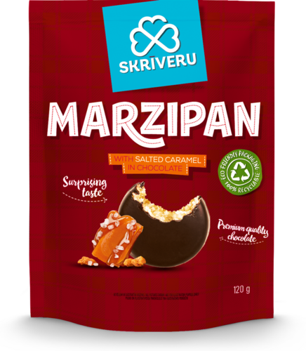 Marzipan in chocolate with salted caramel, 120 g