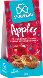Apples in milk chocolate with cinnamon and praline nuts, 120 g