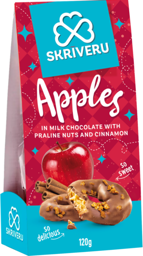 Apples in milk chocolate with cinnamon and praline nuts, 120 g