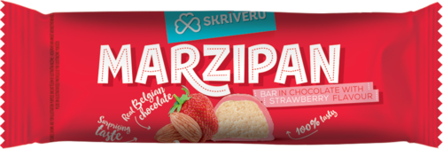 Marzipan bar in chocolate with strawberry flavour 40g