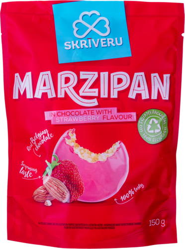 Marzipan in chocolate with strawberry flavour 150g