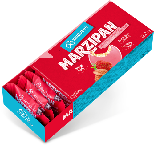 Marzipan in chocolate with strawberry flavour