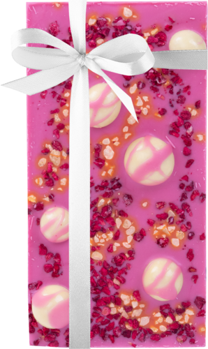 Pink chocolate with cherries, cranberries and nuts