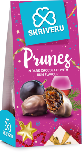Prunes in dark chocolate with rum flavour, 120g
